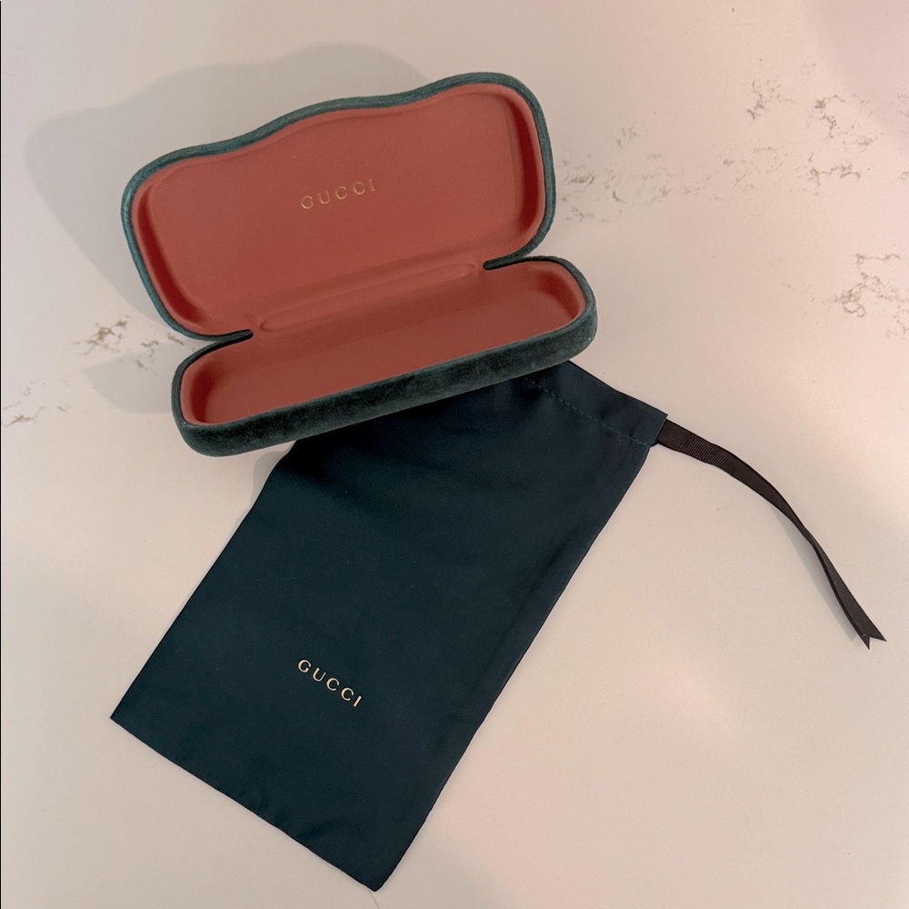 Gucci Green Eyewear Case with green dust bag